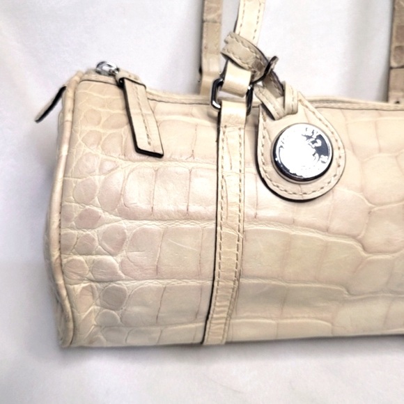 Dooney & Bourke Vintage Bone Croc Embossed Barrel Duffle Purse Bag - Picture 3 of 14
